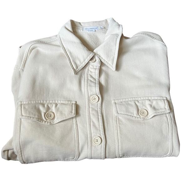 Good American Cream Shacket Size 1-2 Button Up Pockets Chore Barn Coastal Chic - Picture 1 of 17